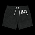 1121 Distressed Logo Athletic Shorts — Black