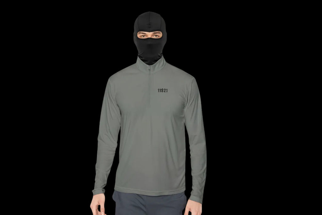 Minimalist '11821' Quarter-Zip Pullover — Subtle Diagonal Back Graphic