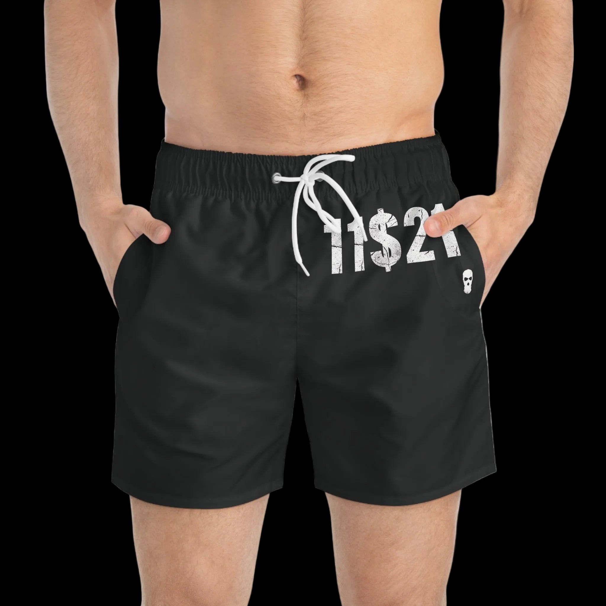 1121 Distressed Logo Athletic Shorts — Black