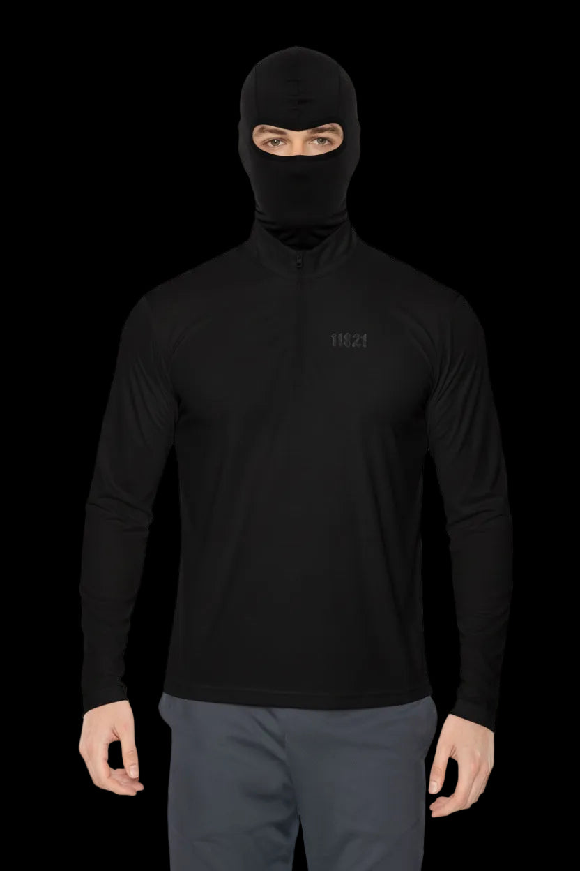 Minimalist '11821' Quarter-Zip Pullover — Subtle Diagonal Back Graphic